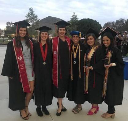 group of psych students w/ program chair on graduation day
